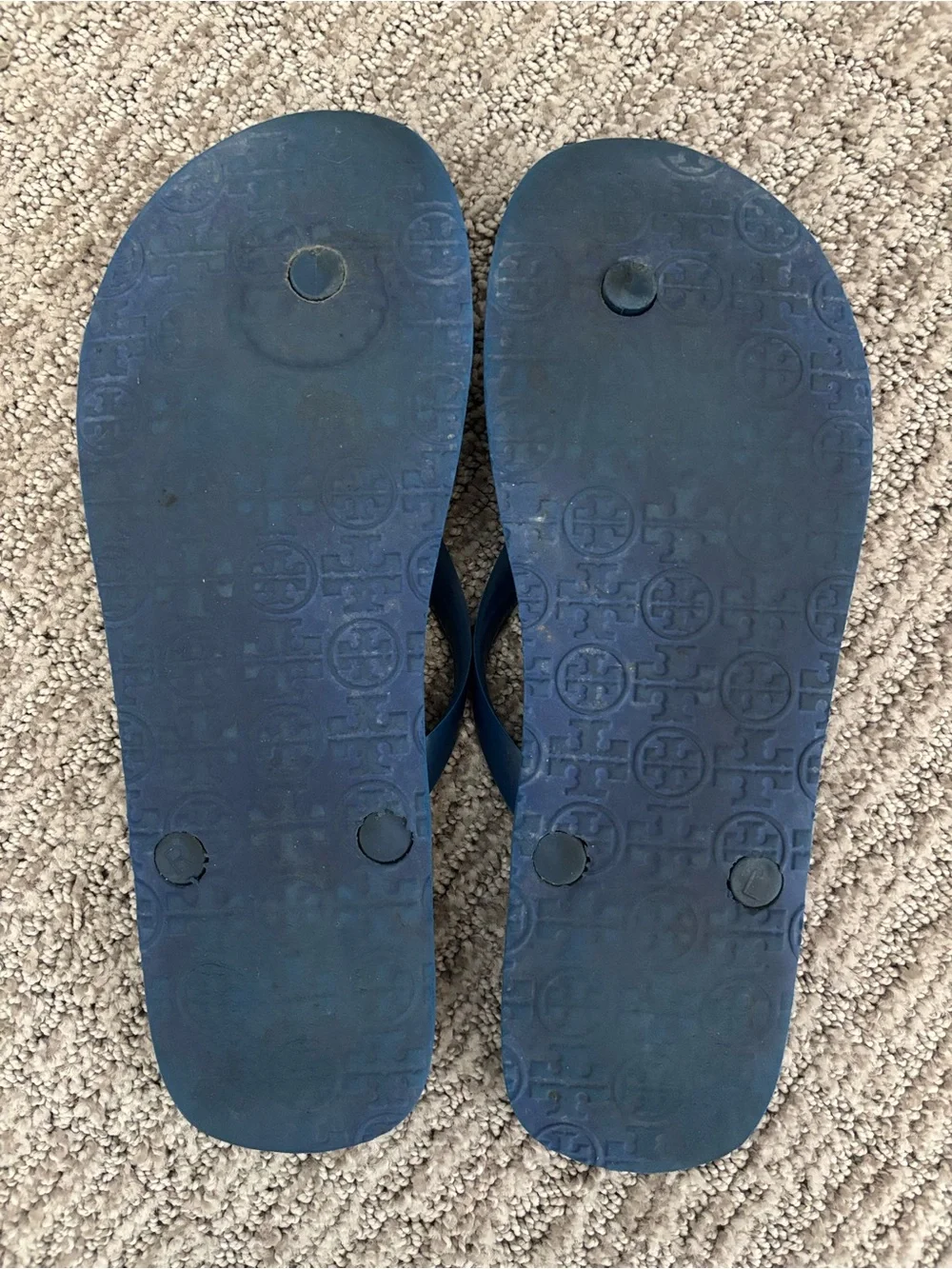 Tory Burch Blue Stripe Logo Medallion Rubber Flip Flops Sandals Women’s Size 8